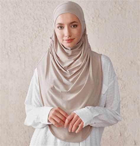 Modefa One Piece Instant Long Jersey Hijab Beige Jersey Hijab