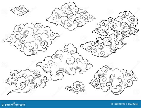 Oriental Cloud Or Japanese Cloud Or Chinese Cloud Doodle Hand Drawing