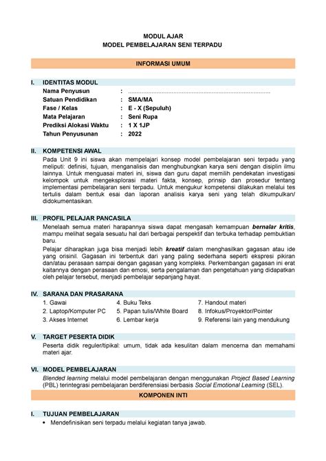 Seni Rupa Unit Model Pembelajaran Modul Ajar Model Pembelajaran