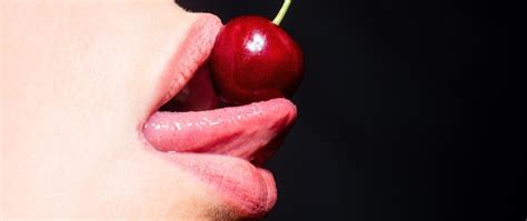 Premium Photo Cherry In Woman Mouth Cherries On Woman Lips Tongue