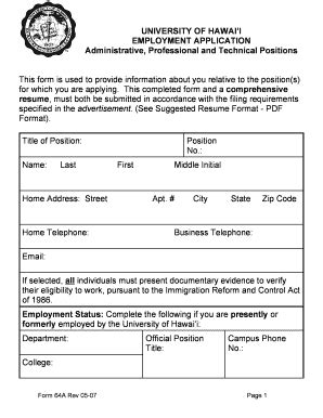 Fillable Online Leeward Hawaii UNIVERSITY OF HAWAII EMPLOYMENT