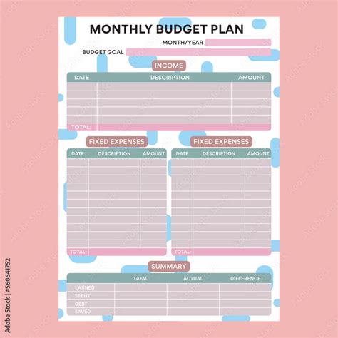 monthly budget planner with abstract background from blue horizontal ...