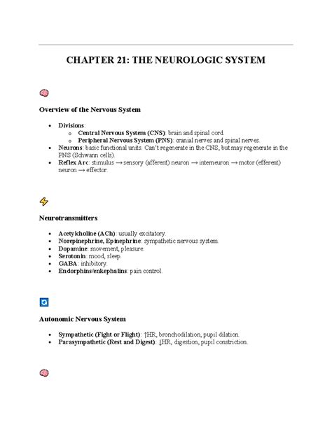 CHAPTER 21 & 22: NEUROLOGIC SYSTEM & SPINAL CORD INJURIES Overview