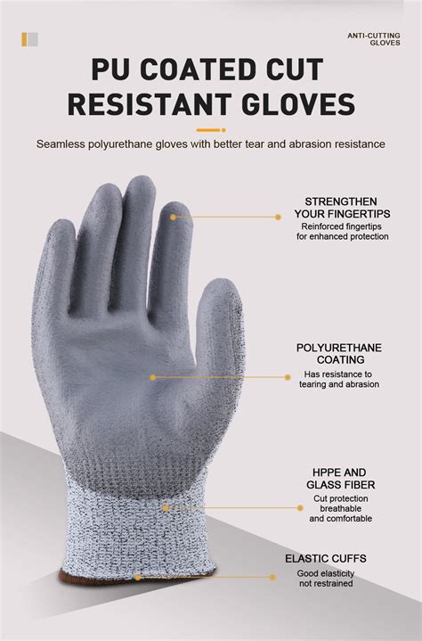 En Hppe Industrial Smooth Pu Coated Cut Resistant Safety Work Glove