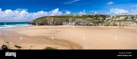 Overlooking The Golden Sandy Beach At Mawgan Porth Near Newquay