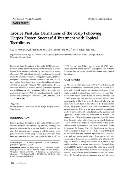 (PDF) Erosive Pustular Dermatosis of the Scalp Following Herpes Zoster ...