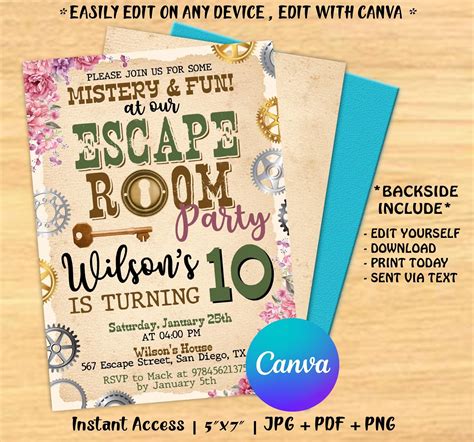 Escape Room Birthday Invitation Girls Escape Room Mystery Etsy