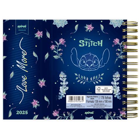 Agenda diária 2025 aba Stitch 176 folhas 2514674 Spiral Ds