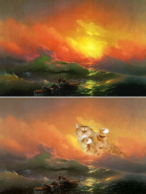 Famous Paintings Improved By Cats The Ninth Wave Ivan Aivazovsky