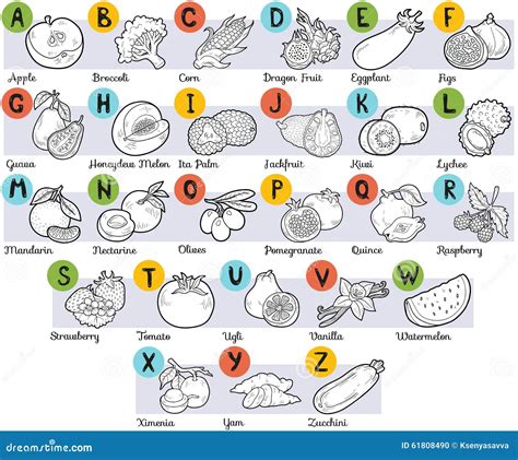 Alfabeto Incolor Para Crian As Frutas E Legumes Ilustra O Do Vetor