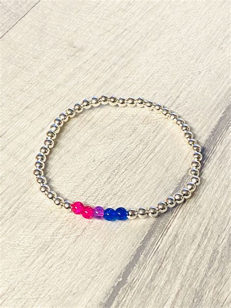 Bisexual Elastic Stretchy Silver Plated Bracelet Bi Pride Jewellery Lgbtq Bracelet Etsy Uk