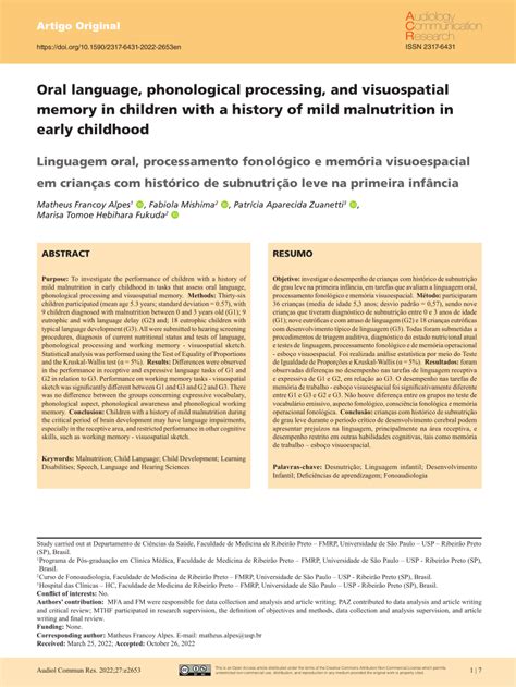 Pdf Oral Language Phonological Processing And Visuospatial Memory