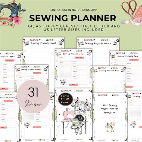 Sewing Planner Seamstress Planner Sewing Journal Printable Sewing