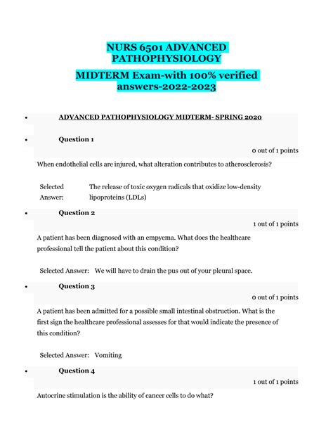 Solution Nurs Advanced Pathophysiology Midterm Exam With