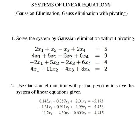 Solved Systems Of Linear Equations Gaussian Elimination