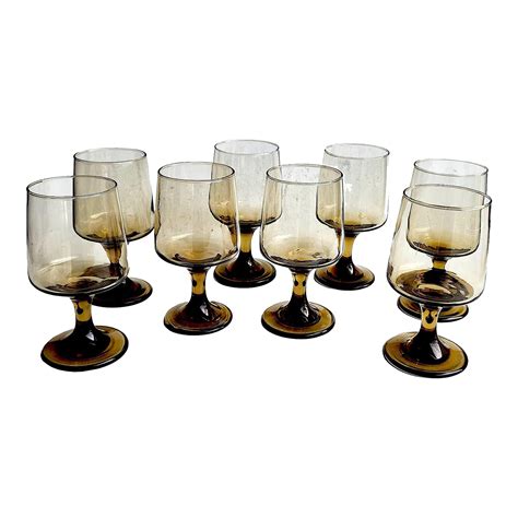 1960s Tawny Accent Water Or Wine Goblets By Libbey Glass Company Set