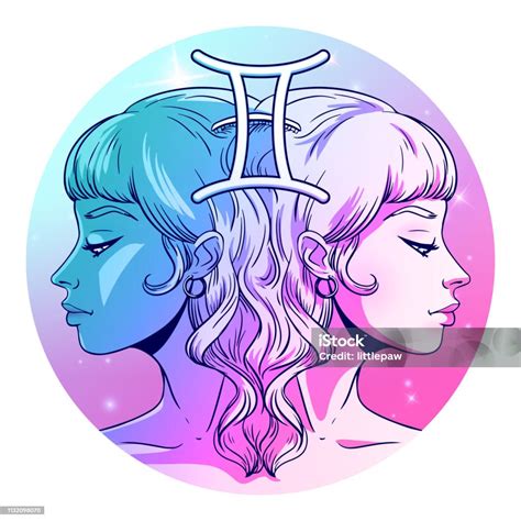 Gemini Zodiac Sign Artwork Beautiful Girl Face Horoscope Symbol Star