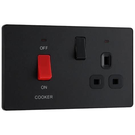 Bg Evolve Matt Black 45a 2 Pole Cooker Switch With 13a Switched Socket Uk