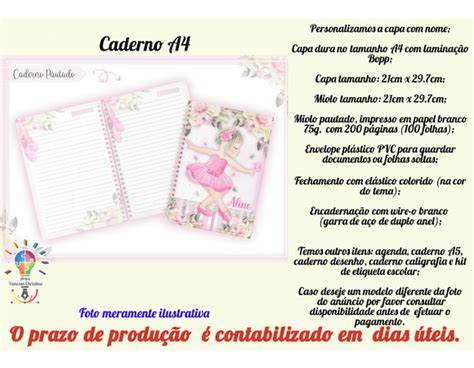 Caderno Personalizado A4 No Tema Bailarina Elo7