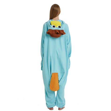 Wholesale Blue Fleece Unisex Perry The Platypus Costume Onesies Monster Cosplay Pajamas Adult