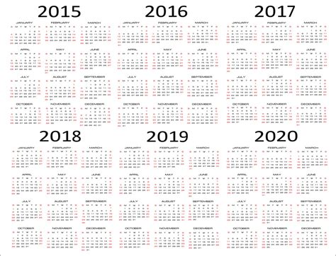 10 Year Calendar Template