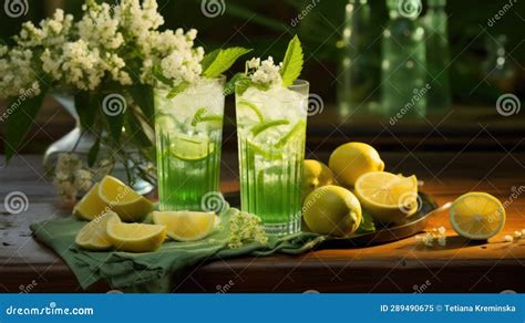 Electrolyte Drink Refreshing Lemonade With Elderberry Flowers In A Glass Bottle Minimalist