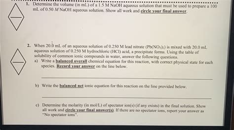 Solved 1 Determine The Volume In ML Of A 1 5 M NaOH Chegg