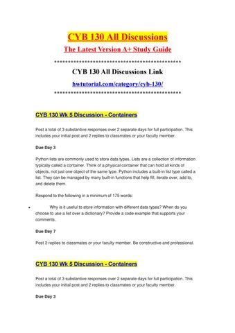 CYB 130 Wk 5 Discussion Containers Hwtutorial By Eed 400uop