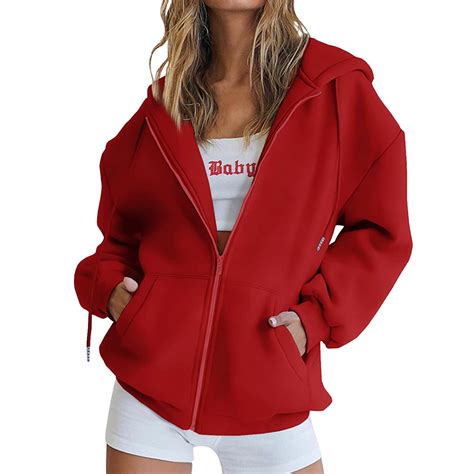 Lmkihusa Zip Up Hoodie Women Lightweightwomens Oversized Hooded Sweatshirt Solid Color Long