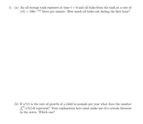 Solved 4 A An Oil Storage Tank Ruptures At Time T 0 And Chegg