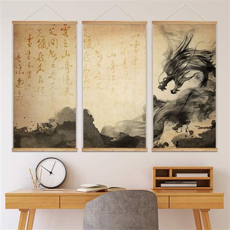 IDEA4WALL Hanging Poster With Wood Frames Ink Painting Style Chinese