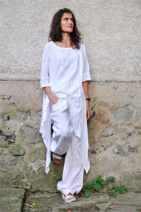 Women Linen Set Of Tunic And Pants Linen Clothing For Women White