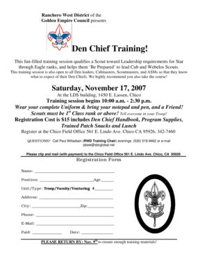 Fillable Online Den Chief Training Golden Empire Council Bsa Fax