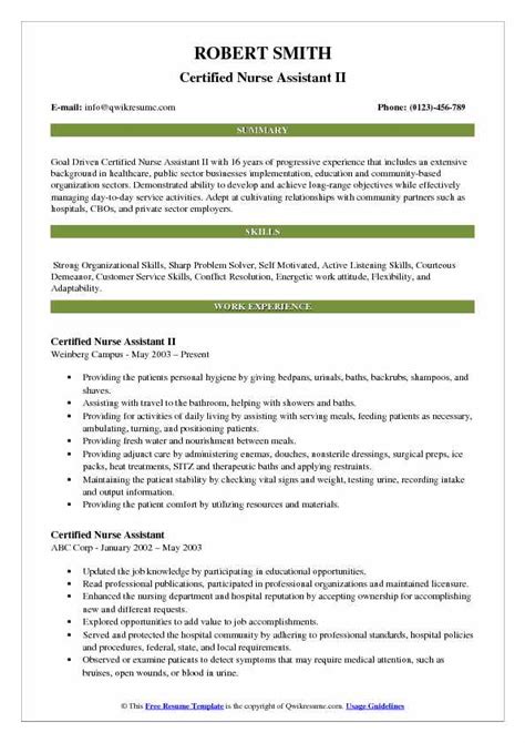 Certified Nurse Assistant Resume Samples Qwikresume