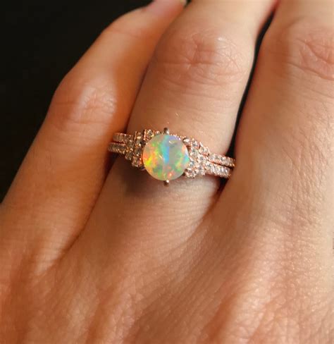 Natural Opal Bridal 2 Ring Set Genuine Opal Engagement 2 Etsy