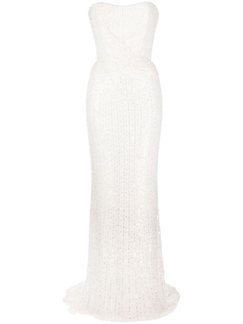 Jenny Packham Mia Sequin Gathered Bridal Gown White Farfetch Uk