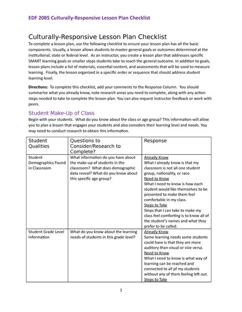 Culturally Responsive Lesson Plan Template