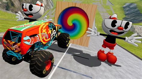 Monster Jam Long Jump Through Giant Portal With Cuphead Beamng Youtube