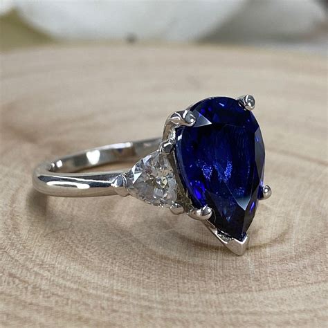 Blue Sapphire Pear Shape Engagement Ring Blue Sapphire And Etsy