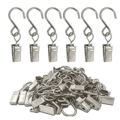 Camping & Home Stainless Steel S Hooks Curtain Multi Use Clips (50 ...