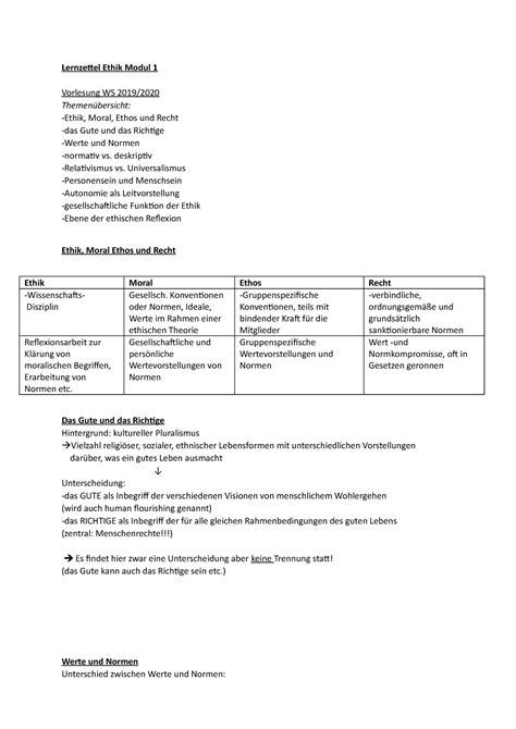 Ethik Lernzettel Modul 1 Lernzettel Ethik Modul 1 Vorlesung WS 2019