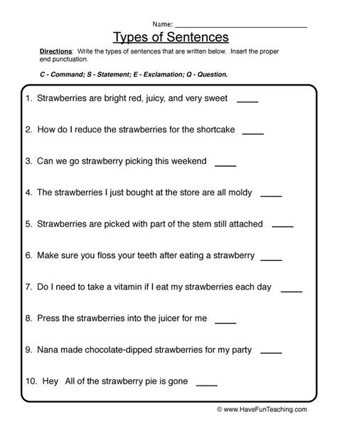 Identifying Types Of Sentences Worksheet By Teach Simple