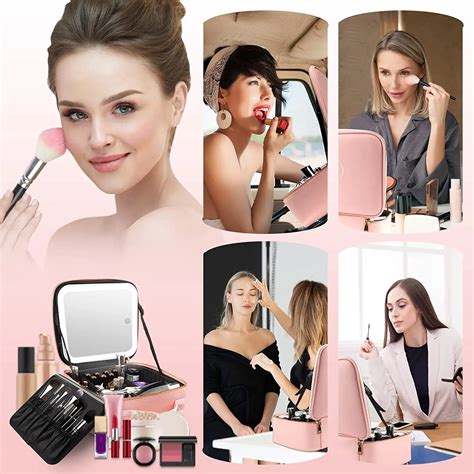 Makeup Bag With Mirror Rechargeable Cosmetic Case With 2-layers Makeup ...