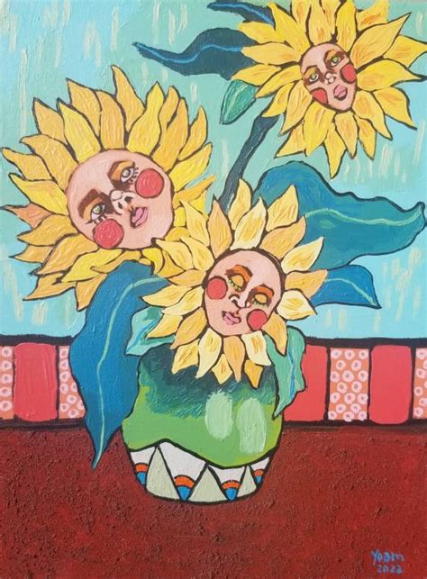 Yoam Rodriguez tres girasoles en un jarrón homenaje a Van Gogh