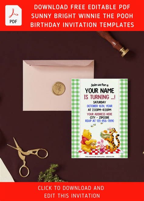 Free Editable PDF Adorable Picnic At The Park Winnie The Pooh