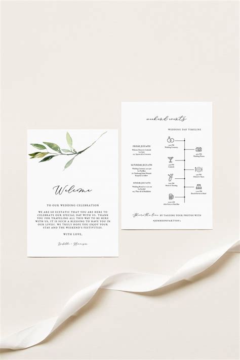 Isabella Greenery Wedding Welcome Letter And Itinerary Template Garden