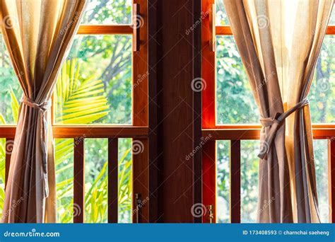 Cozy Interior of the Home Living Room Window with Curtains Stock Image ...