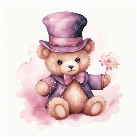 Beau B B Magicien Teddy Ours En Peluche Aquarelle Clipart Illustration