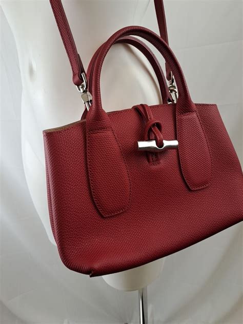 Longchamp Medium Red Roseau Leather Tote Handbag Ebay