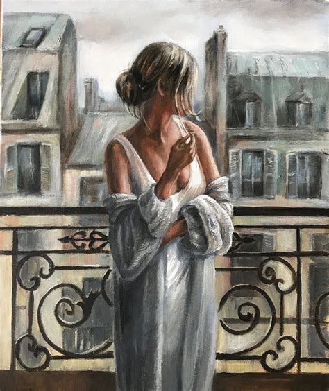 Original Painting Romantic Women On Balcony Figurative Wall Etsy